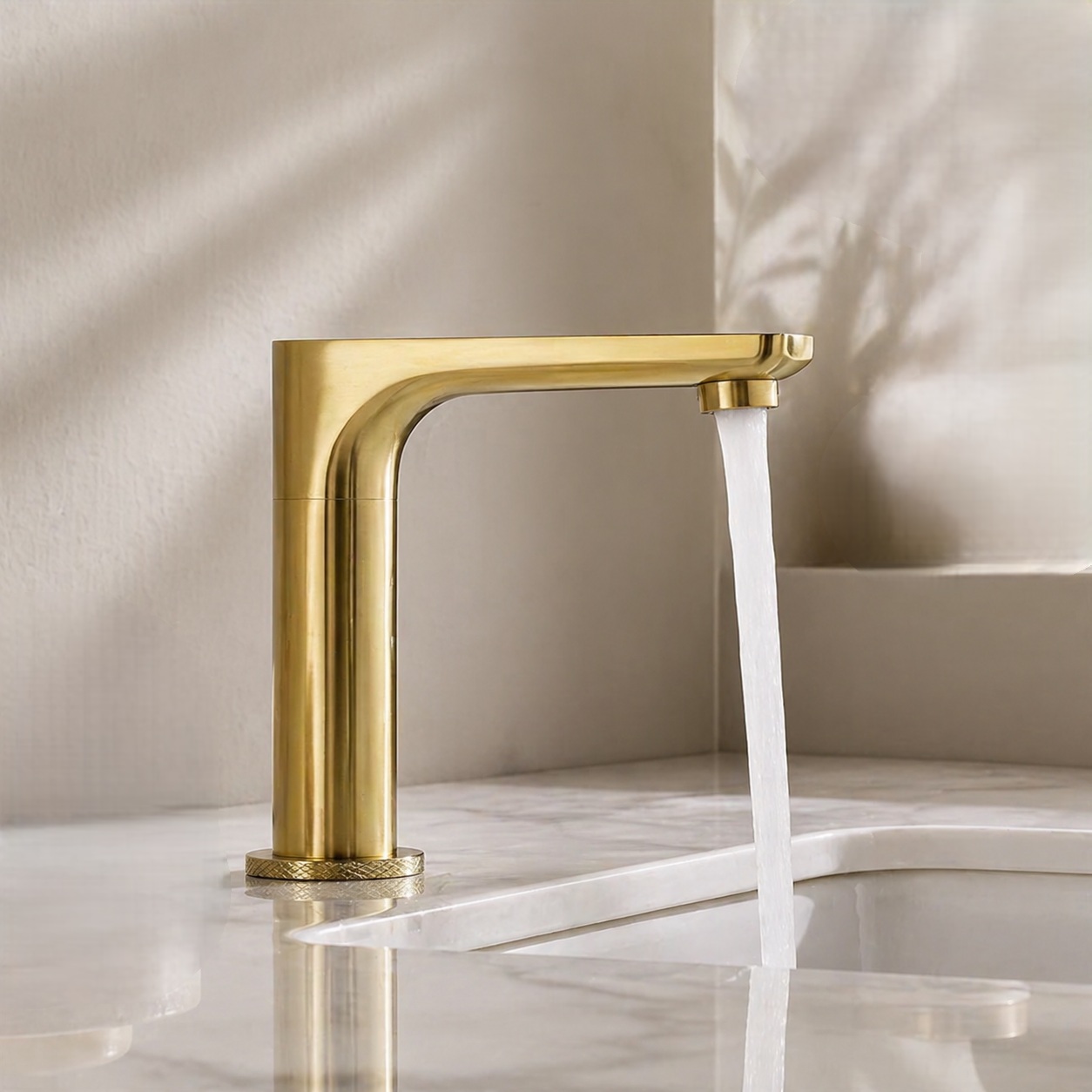 Modern black and gold touchless faucet for commercial bathroom